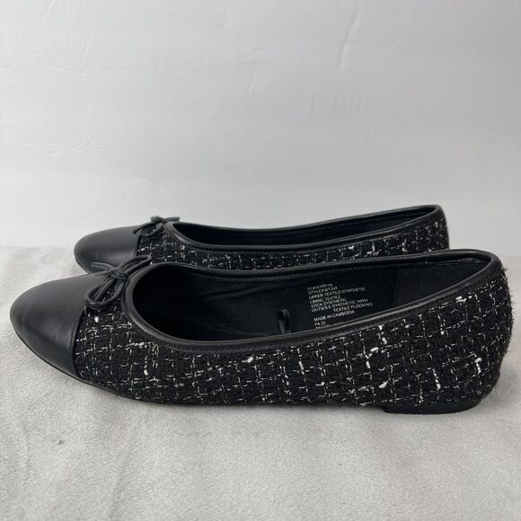 J Crew Women Striped Print Cap Toe Bow Tie Slip-On Textured Flats Black Size 8.5 - Picture 5 of 11
